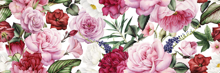 Kwiatowy wzór z kwiatami, akwarela.