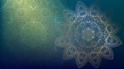Background with golden mandalas, round indian pattern, muslim pattern