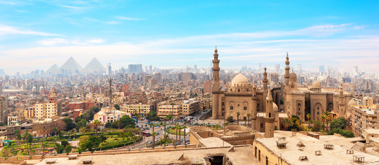 The Mosque-Madrassa of Sultan Hassan in the panorama of Cairo, Egypt