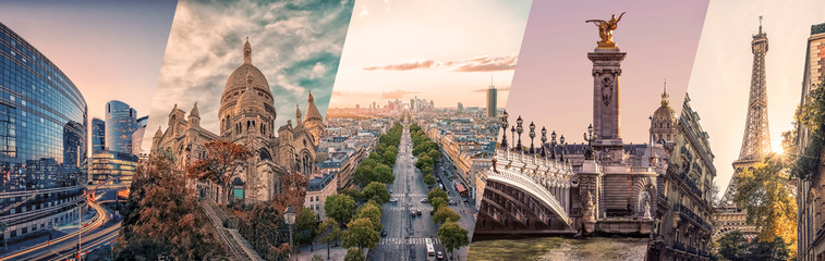 Kolaż słynnych zabytków Paryża