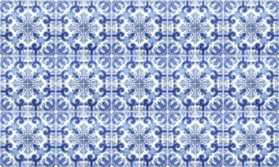 Seamless Portugal or Spain Azulejo Wall Tile Background. High Resolution.