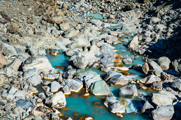 Majestic scenery of the Lakes and rivers of the South Island beneath the Southern Alps in New Zealand