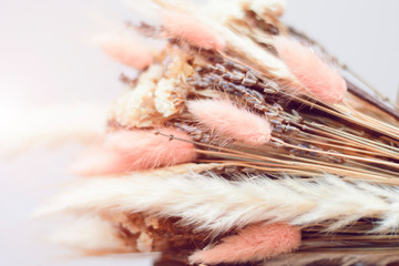 Bukiet suszonych kwiatów z bliska.