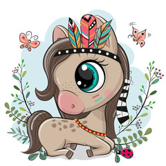 Koń z piór na niebieskim tle