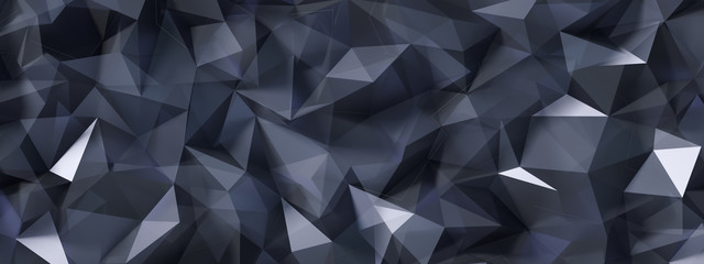 Czarne szare tło z kryształami, trójkąty. 3d ilustracja, 3d rendering.