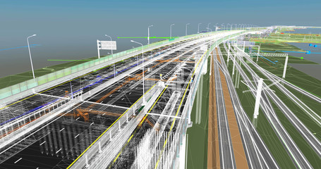 The BIM model of the object of transport infrastructure of wireframe view