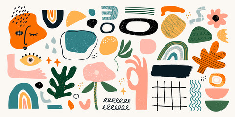 Duży zestaw ręcznie rysowane różne kształty i doodle obiektów. Abstrakcjonistyczna współczesna nowożytna modna wektorowa ilustracja. Wszystkie elementy są odizolowane