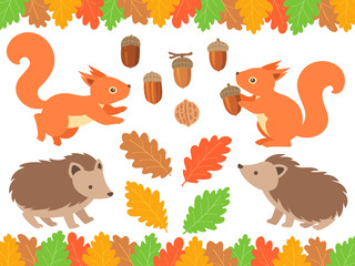 Zestaw ilustracji jesiennego lasu 