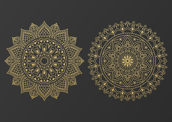 Logo icon ornamental mandala design in gold color. vector illustration