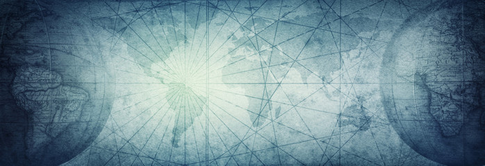 Antyczna stara kula ziemska na rocznik mapy tle. Selektywne ustawianie ostrości. Styl retro. Nauka, edukacja, podróże, tło. Zespół historii i geografii.