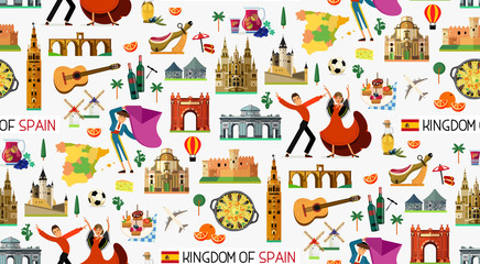 Spain Travel Icons. Spain Travel Map. Vector.