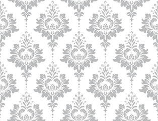 Tapeta w stylu barokowym. Bezszwowe tło wektor. Biały i szary ornament kwiatowy. 