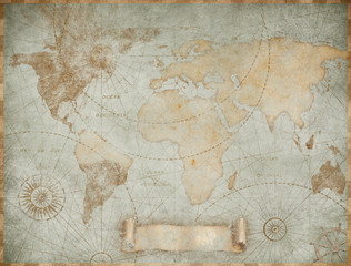 Blue vintage world map illustration based on image furnished by NASA