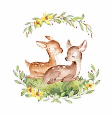 Dwie słodkie sarenki. Ilustracja dla dzieci.