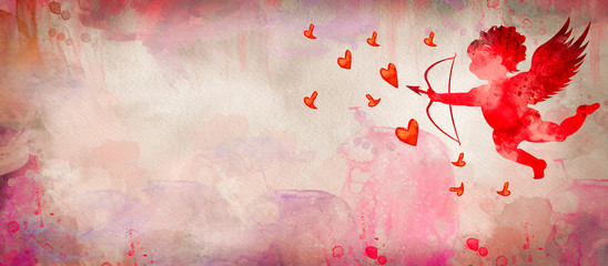 Watercolor amorek, walentynki