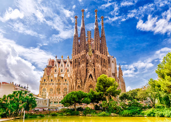 BARCELONA, SPAIN - SEPTEMBER 15,2015 : Sagrada Familia in Barcelona. Sagrada - the most known the buildings created by Antoni Gaudi.