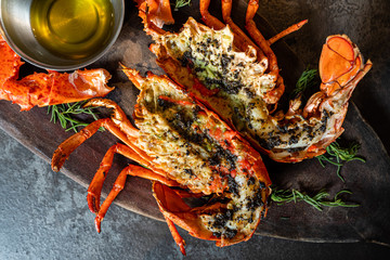 Grilled lobster with butter sauce