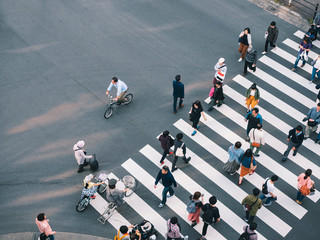 People walking Crosswalk street Sign Business area Japan Tokyo city 