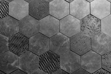 Hexagon wall with a complex form, wall tiles, background made of shapes