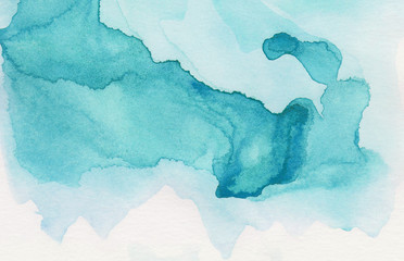 Jasny turkus kolor akwarela ilustracja, kreatywne tło, rozmazana ramka odcieni błękitu nieba.