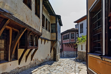 Houses and streets in old town of city of Plovdiv, Bulgaria