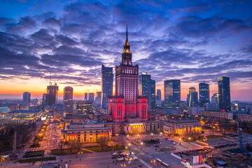 view of the palace of culture in the Polish capital Warsaw