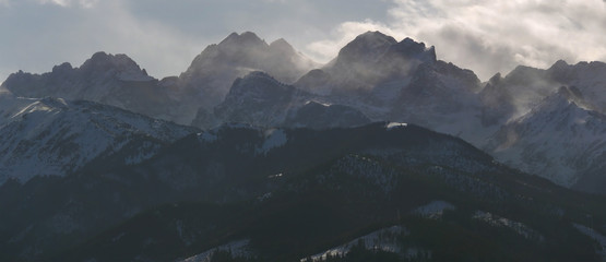 Zima Panorama na Tatry Wysokie - Rysy, Wysoka, Ganek,