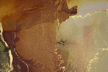 Abstrakcjonistyczna brąz zieleń fala zasypia tło Alkoholu atramentu kolory Marmurowa tekstura struktura.