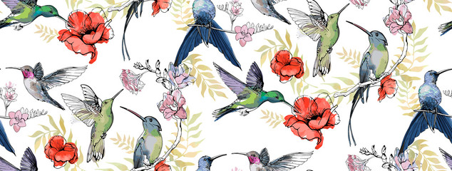 Wzór z kwiatowymi elementami romantycznymi, ręcznie rysowane 