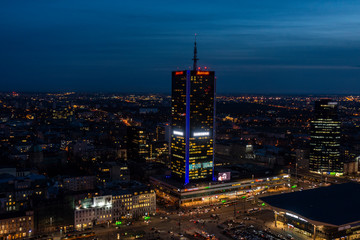 Warszawa warsaw noc nocą wieżowce panorama