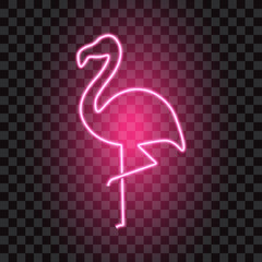 Neon flamingo, pink silhouette, vector illustration.