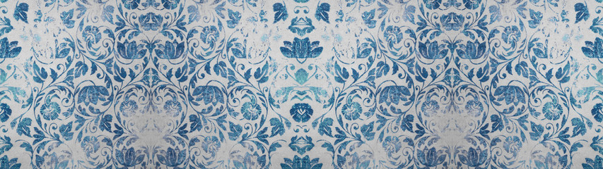 Stary niebieski biały szary zużyty vintage shabby adamaszek patchwork płytki kamień beton cement ściany tekstura tło transparent