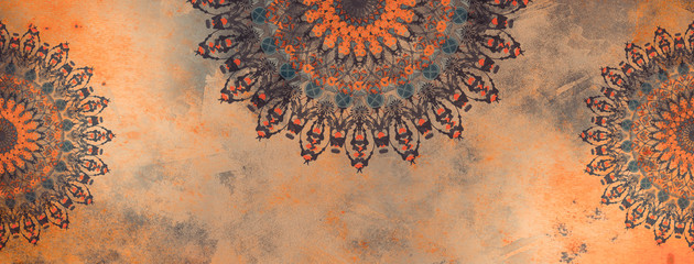 mandala colorful vintage art, ancient Indian vedic background design, old painting texture with multiple mathematical shapes