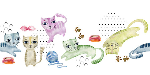 kolorowe kotki, akwarele