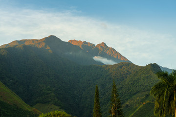 Landscape of red mountains at sunrise