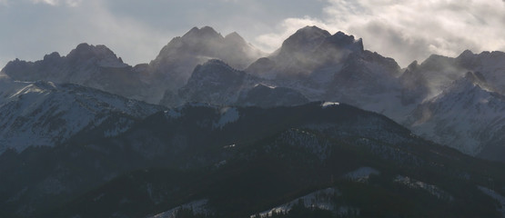 Zima Panorama na Tatry Wysokie - Rysy, Wysoka, Ganek,