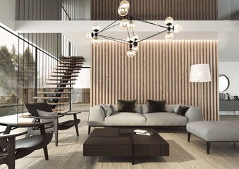 Nowoczesne wnętrze, pokój dzienny, salon domu. 