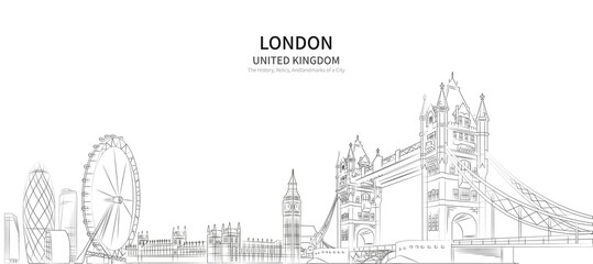 london cityscape line vector. sketch style british landmark illustration 