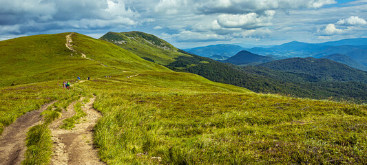 Bieszczady Poland. Hiking path in the mountains.