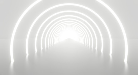 Abstract white light tunnel architecture background. 3d render.