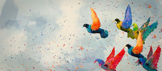 Ptaki. Tle akwarela, element projektu
