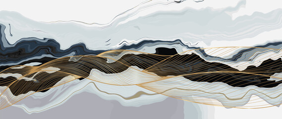 Luksusowy marmur tekstura tło wektor wzór. Płynna marmurowa tekstura ze złotymi liniami. 