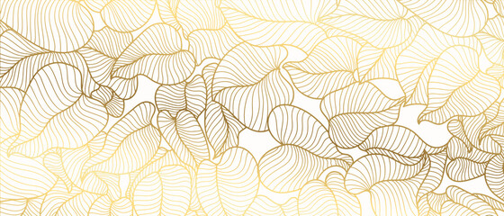 Luksusowa złota tapeta w stylu art deco. Natura tło wektor. Kwiatowy wzór ze złotą rośliną 