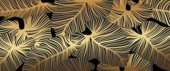 Luksusowa tapeta w stylu art deco ze złotymi liśćmi. 
