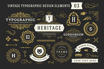 Vintage typographic decorative ornament design elements set vector illustration