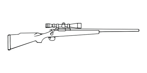 Sniper rifle with telescopic sight. Vector Outline Illustration