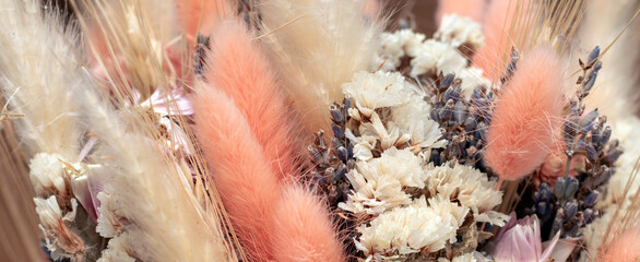 Dried flowers bouquet, banner.