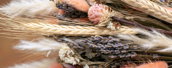 Dried flowers bouquet, banner.