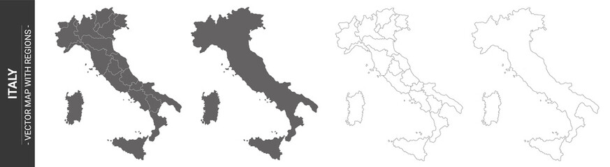 4 vector political maps of Italy with regions on white background 