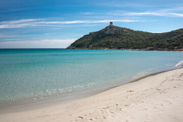 white sand and cristal water in Porto Giunco beach, Villasimius